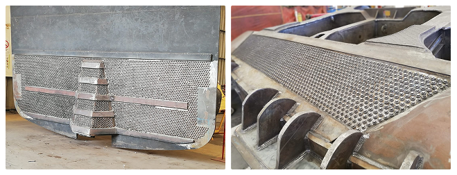 Completed TuffStudds installation on the CAT 7495 bucket door